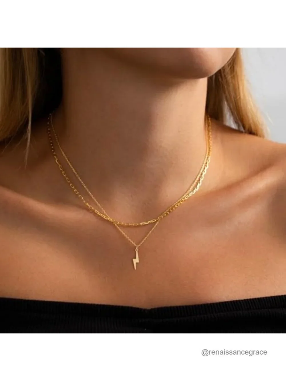 14k Gold Plated Lightning Bolt Pendant Necklace for Women Dainty Lobster Clasp